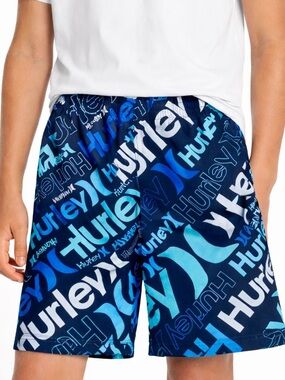 Boys Hurley Active Shorts Size 14 Blue Logo Print Athletic Shorts